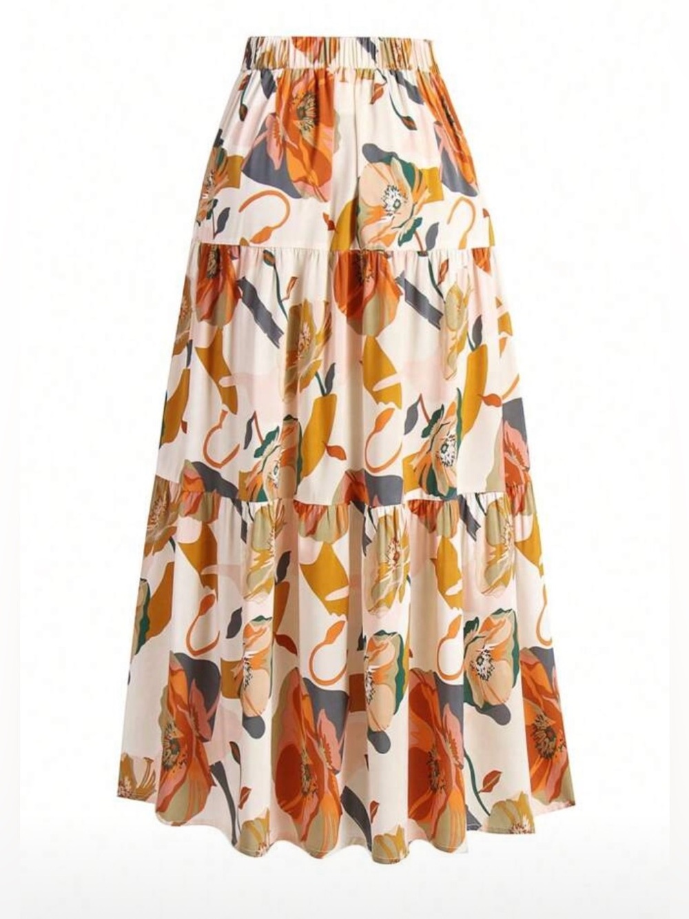 SHEIN Cream Maxi Skirt with Orange & Mustard Floral Print - Picture 2 of 5